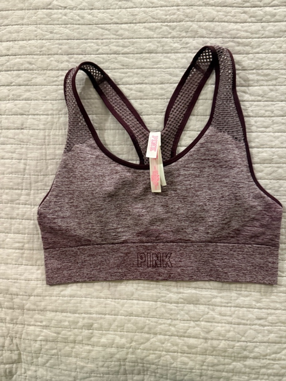 PINK Victoria's Secret Seamless Racerback Sports Bra in Plum Heather